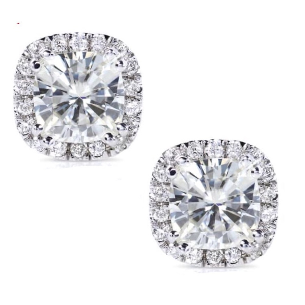 NEW Sterling Silver Diamond Halo Stud Earrings